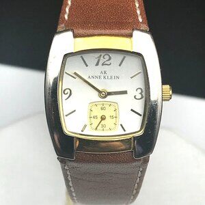 Anne Klein Ladies Watch Silver & Gold Tone Leather Band Quartz 10/5420-1 Stainle